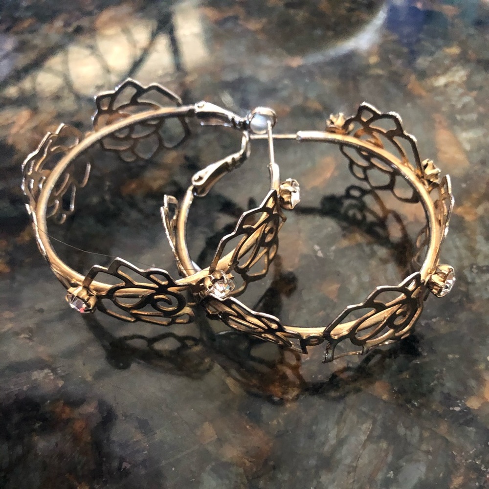Gold Rose Hoop Earrings